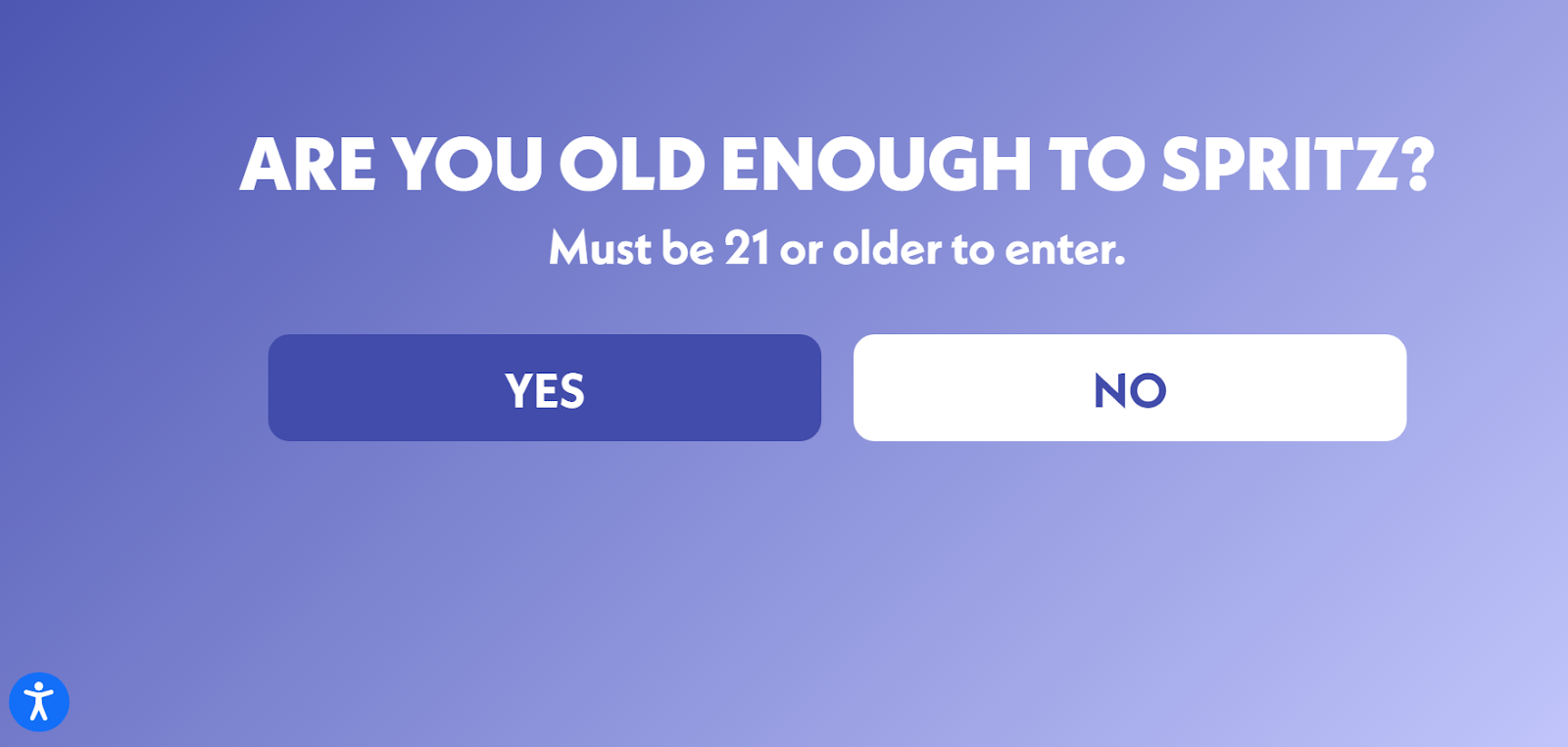 Spritz Society age verification splash page with minimalist design and date of birth entry fields